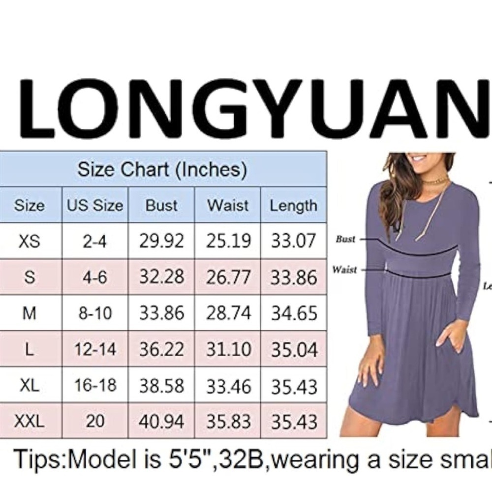 LONGYUAN Knee High White Long Sleeve Dress with pockets - Picture 6 of 14